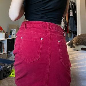 Red Mini Corduroy Skirt